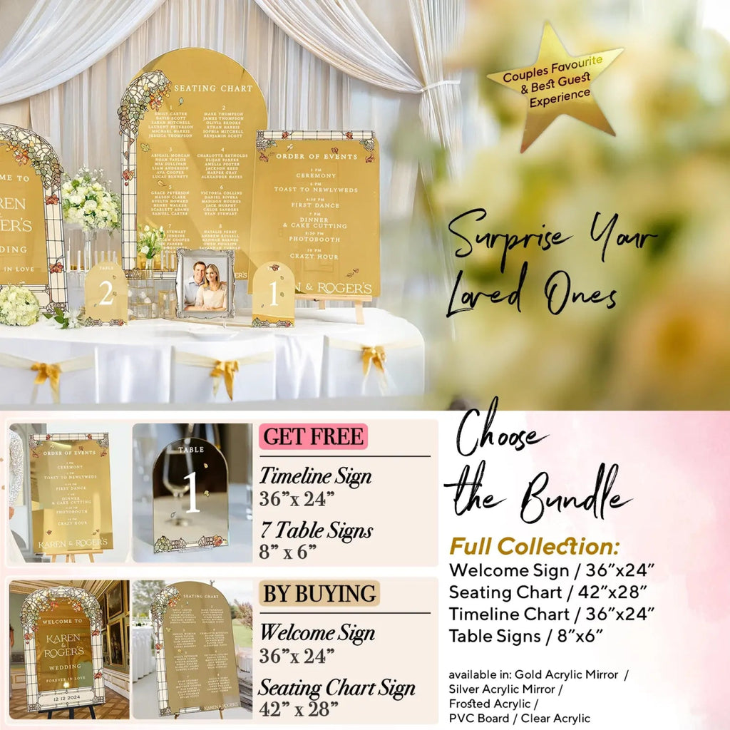 Forever In Love Wedding Welcome Sign, Stained Glass Floral Wedding Sign - SpeedyOrders