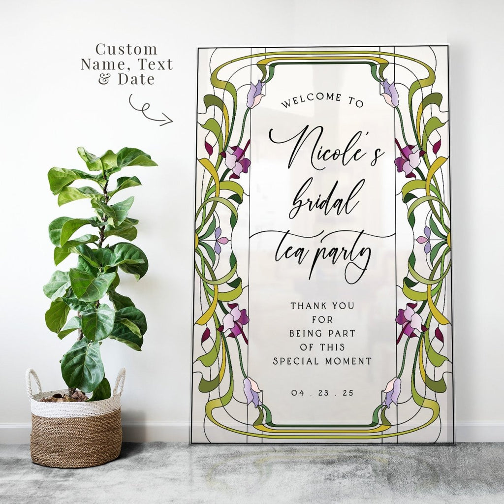 Frosted Acrylic Bridal Tea Party Sign, Floral Bridal Shower Tea Party Sign - SpeedyOrders