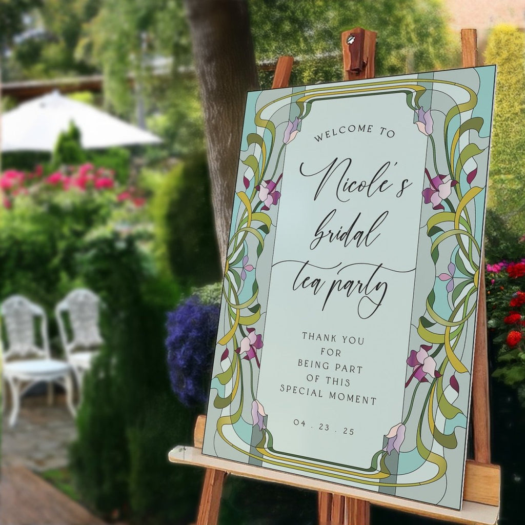 Frosted Acrylic Bridal Tea Party Sign, Floral Bridal Shower Tea Party Sign - SpeedyOrders