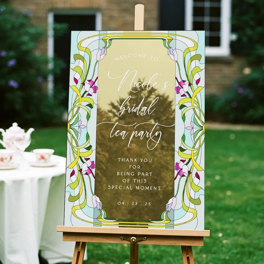Frosted Acrylic Bridal Tea Party Sign, Floral Bridal Shower Tea Party Sign - SpeedyOrders
