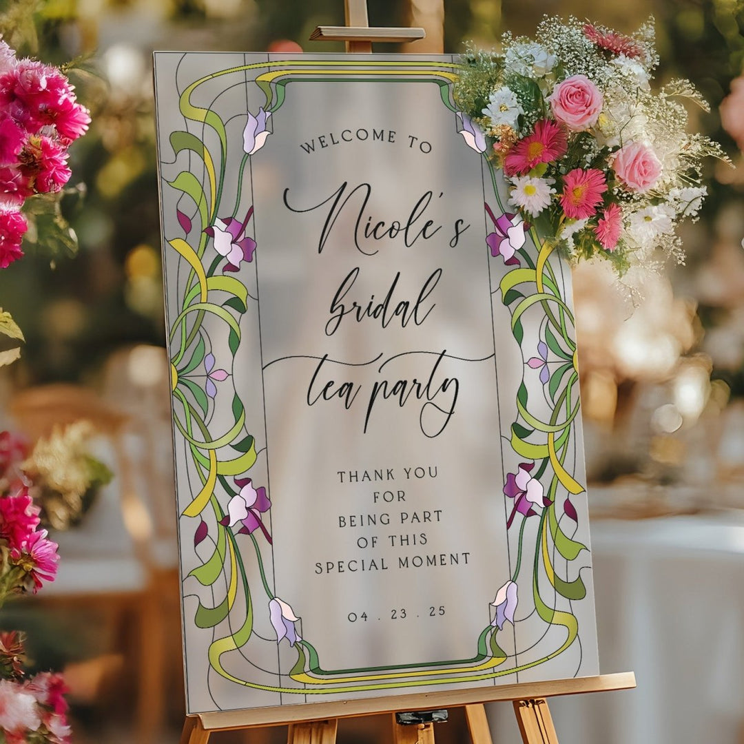 Frosted Acrylic Bridal Tea Party Sign, Floral Bridal Shower Tea Party Sign - SpeedyOrders