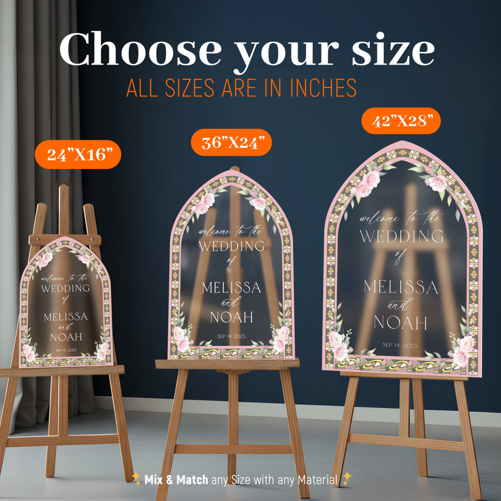 Frosted Pink Stained Glass Wedding Sign, Pink Roses Wedding Welcome Sign - SpeedyOrders