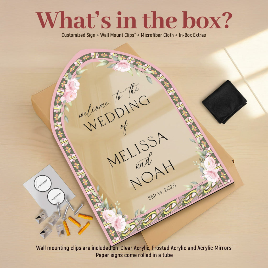 Frosted Pink Stained Glass Wedding Sign, Pink Roses Wedding Welcome Sign - SpeedyOrders