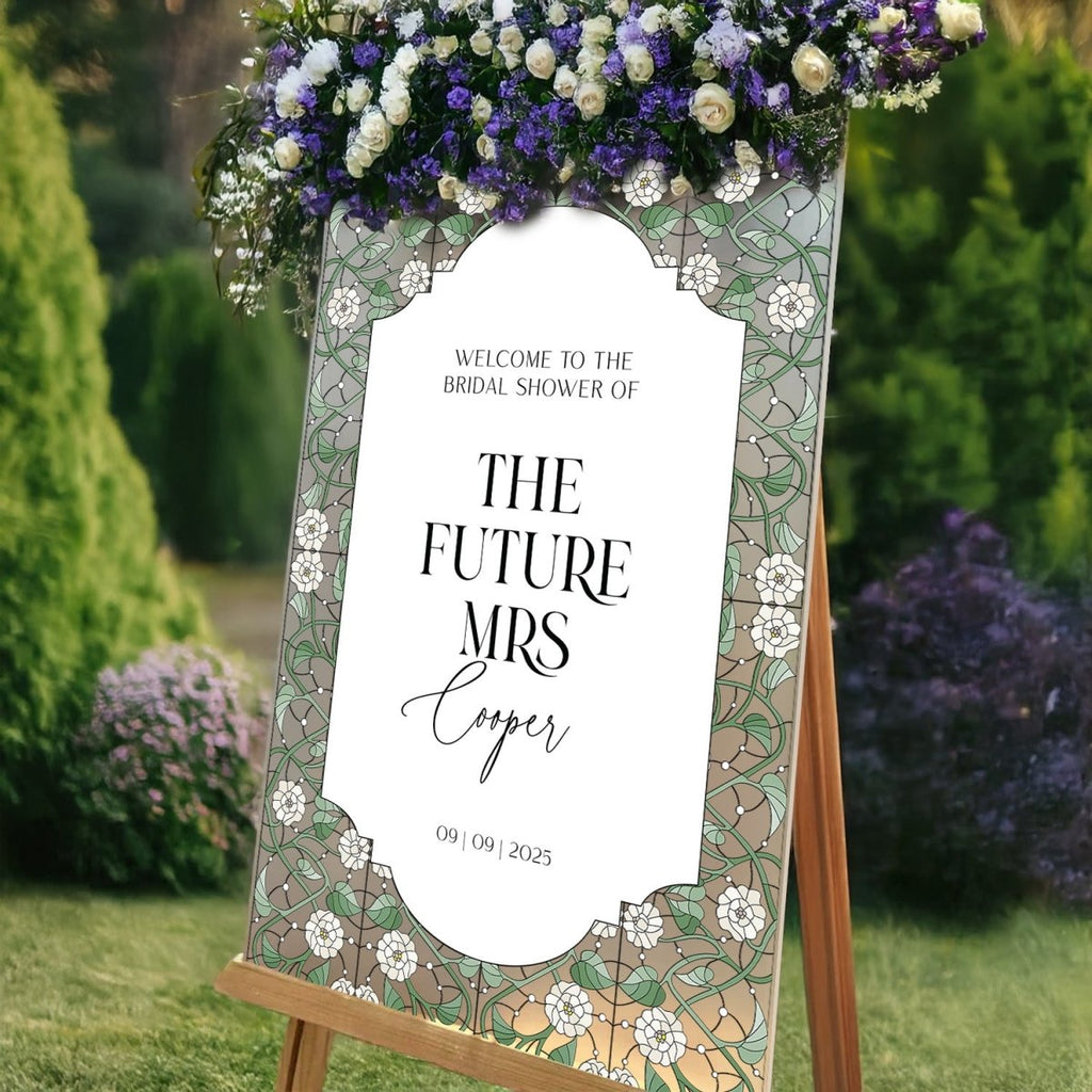 Future Mrs Bridal Shower Welcome Sign, Gold Mirror Stained Glass Bridal Shower Sign - SpeedyOrders