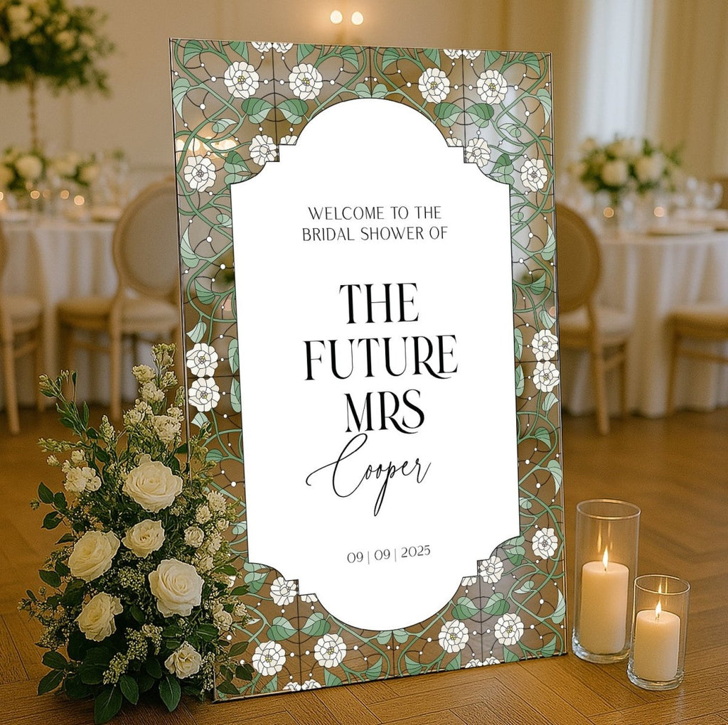 Future Mrs Bridal Shower Welcome Sign, Gold Mirror Stained Glass Bridal Shower Sign - SpeedyOrders