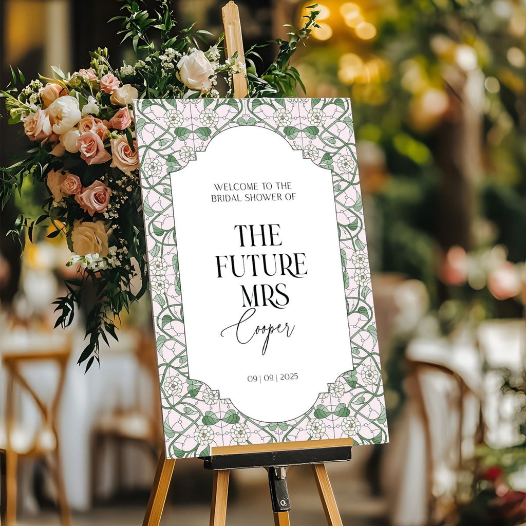 Future Mrs Bridal Shower Welcome Sign, Gold Mirror Stained Glass Bridal Shower Sign - SpeedyOrders