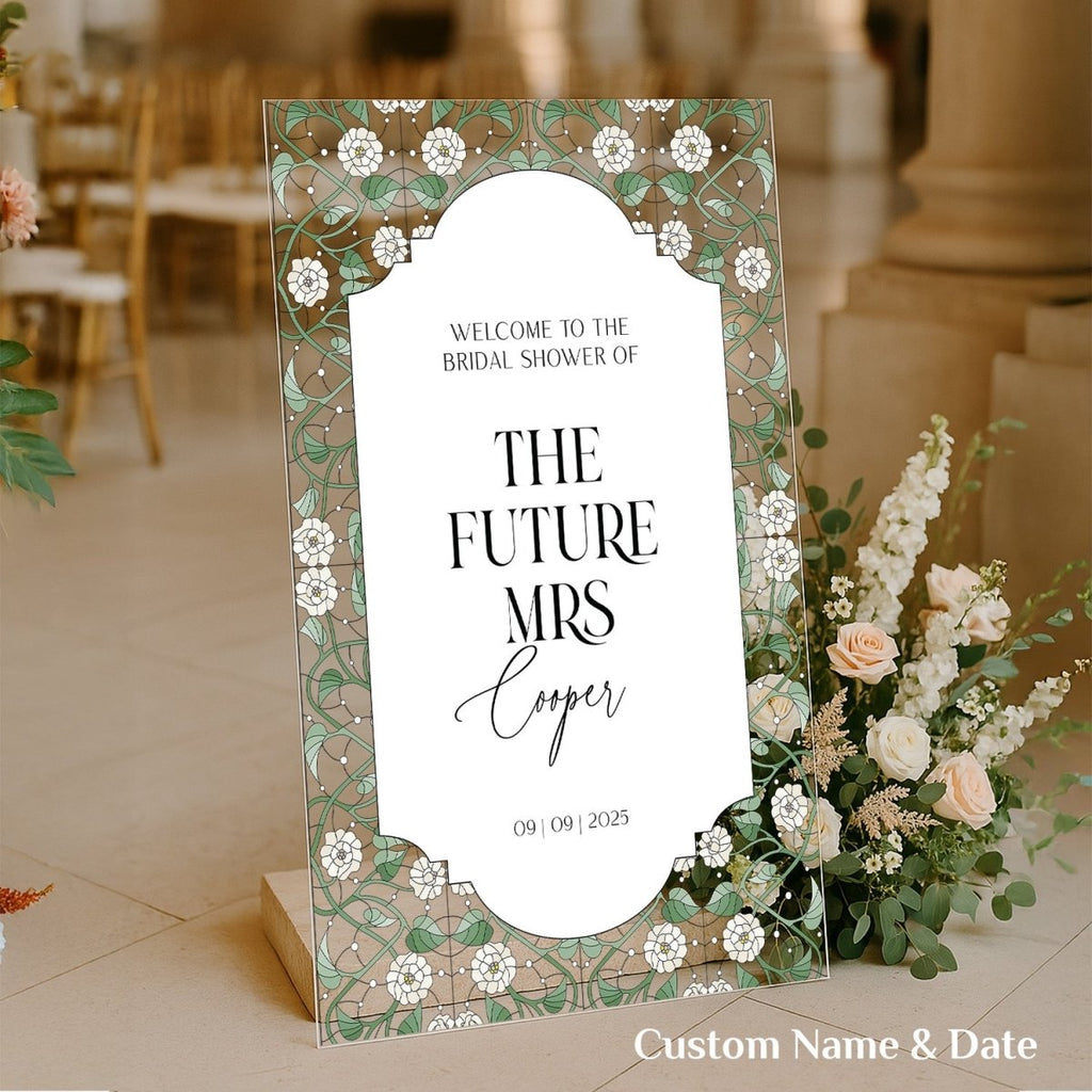 Future Mrs Bridal Shower Welcome Sign, Gold Mirror Stained Glass Bridal Shower Sign - SpeedyOrders