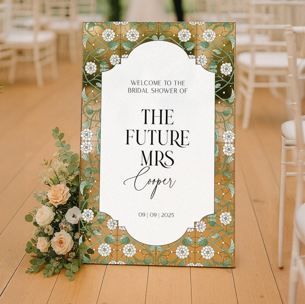 Future Mrs Bridal Shower Welcome Sign, Gold Mirror Stained Glass Bridal Shower Sign - SpeedyOrders
