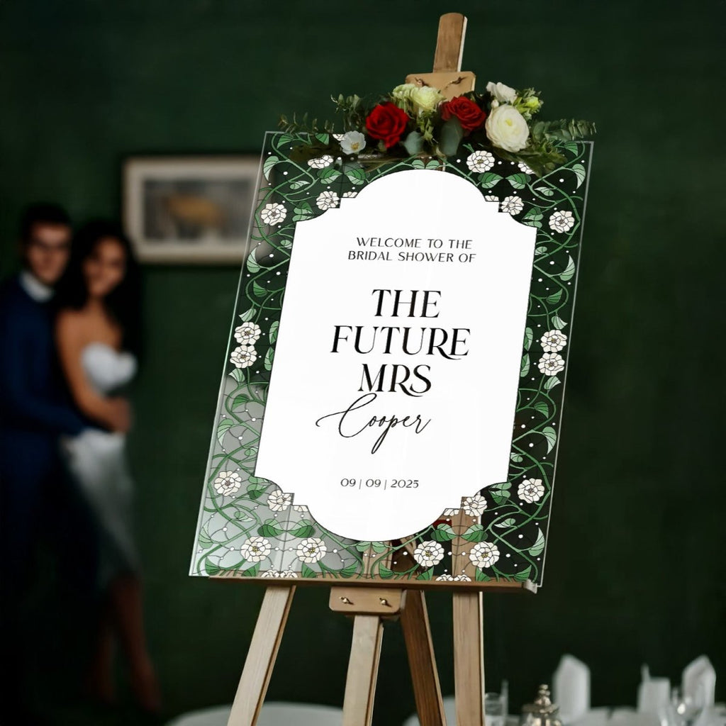 Future Mrs Bridal Shower Welcome Sign, Gold Mirror Stained Glass Bridal Shower Sign - SpeedyOrders