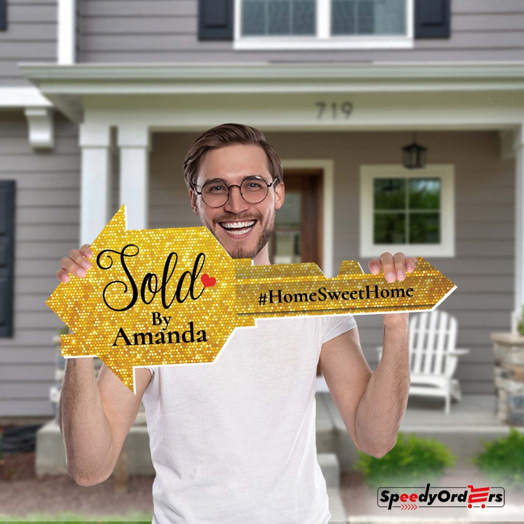 Giant Key Sold Sign For Realtors - Customized Real Estate Sold Key - Personalized Sold Sign For Marketing - SpeedyOrders