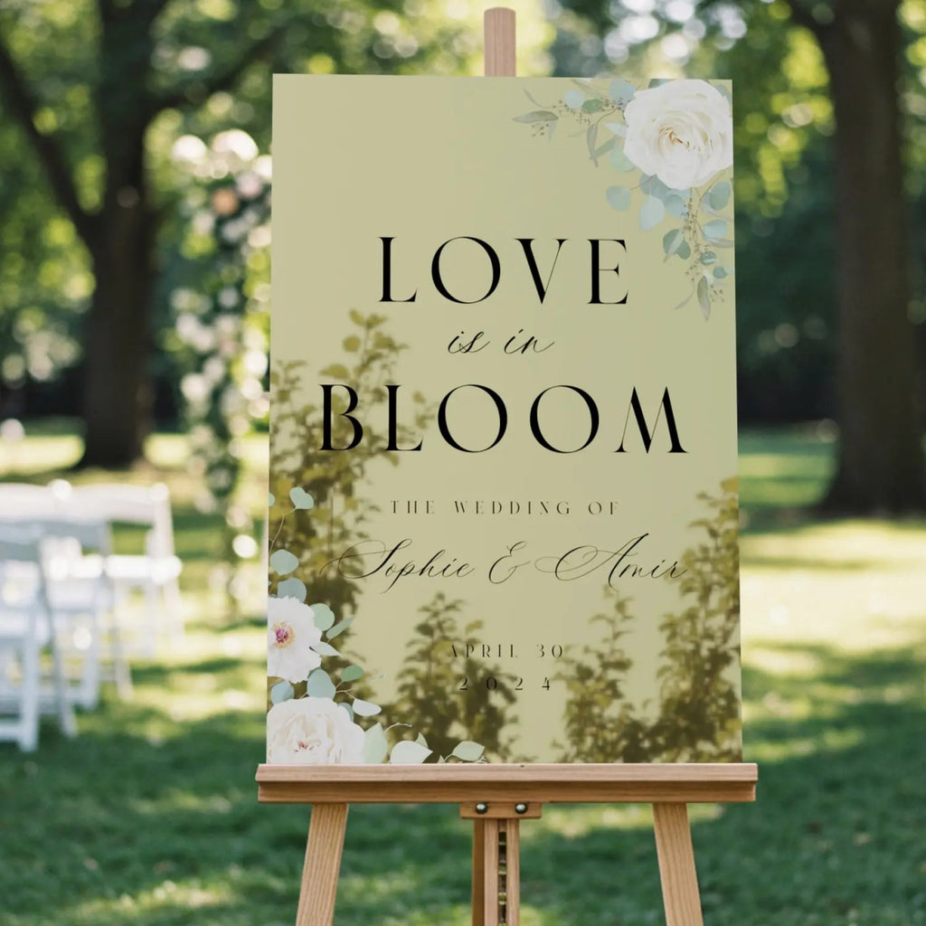 Gold Mirror Wedding Sign, Floral Wedding Sign, Wedding Entrance Sign - SpeedyOrders
