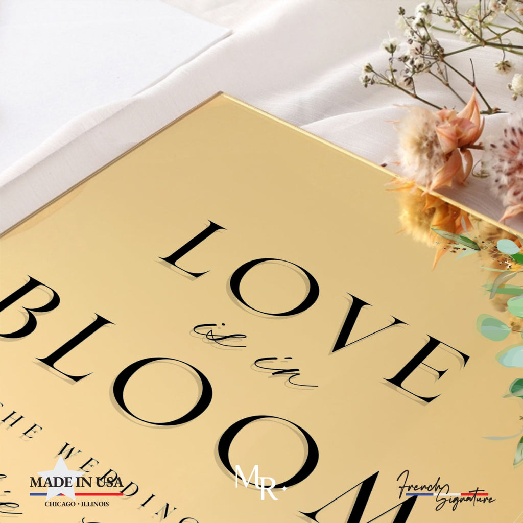 Gold Mirror Wedding Sign, Floral Wedding Sign, Wedding Entrance Sign - SpeedyOrders