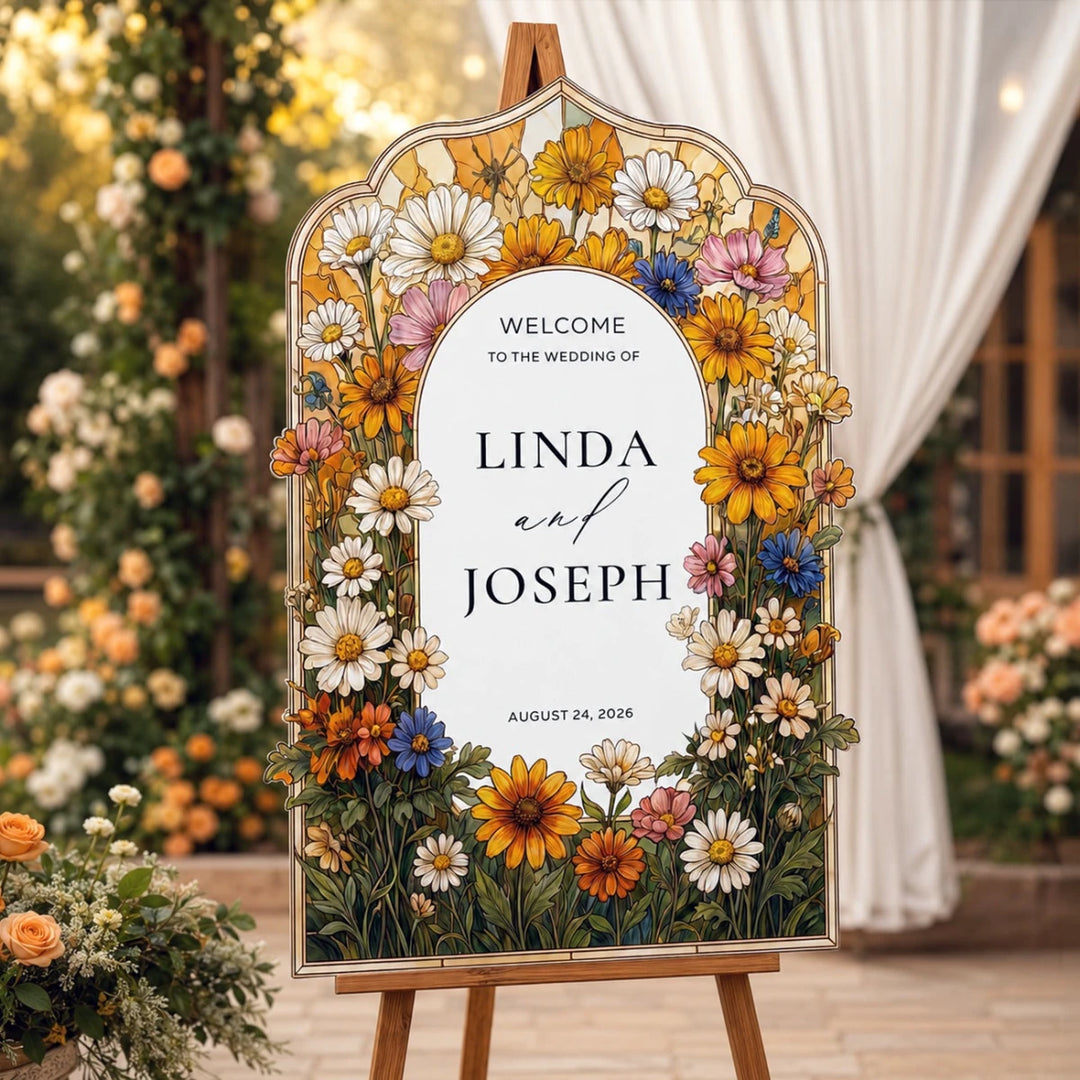 Golden Summer Sunflower Wedding Welcome Sign - SpeedyOrders