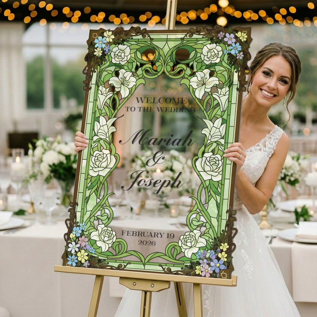Green Stained Glass Wedding Welcome Sign - SpeedyOrders
