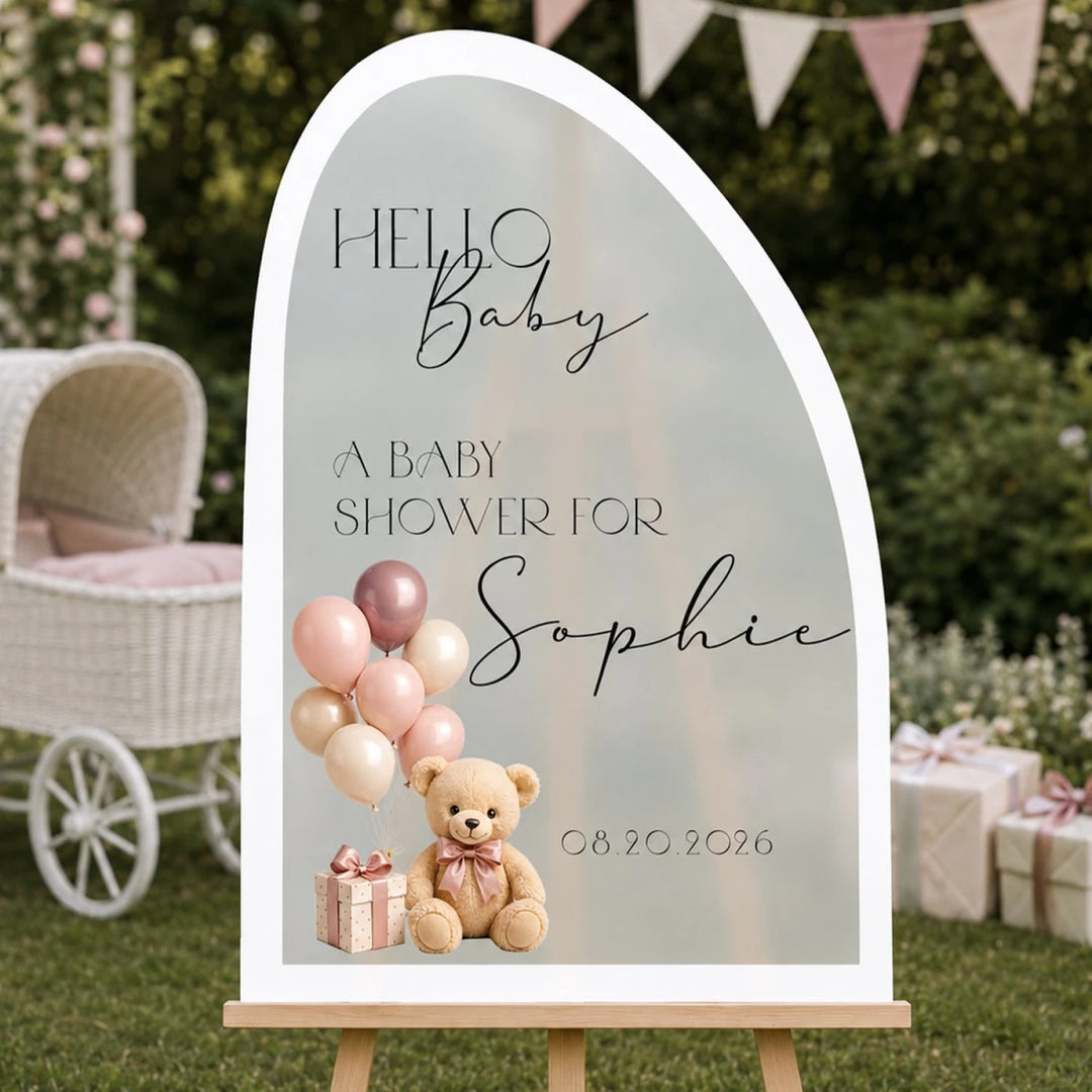 Hello Baby Arch Baby Shower Welcome Sign — Soft Floral Teddy Bear - SpeedyOrders
