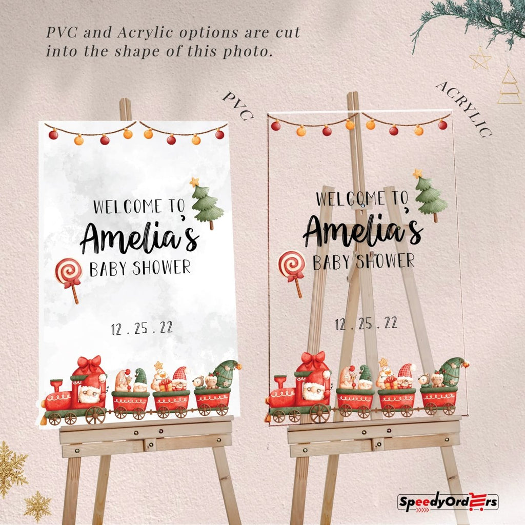 Here Comes Santa Claus Christmas Baby Shower Welcome Sign, Customized Merry Xmas Baby Shower Welcome Decoration - SpeedyOrders