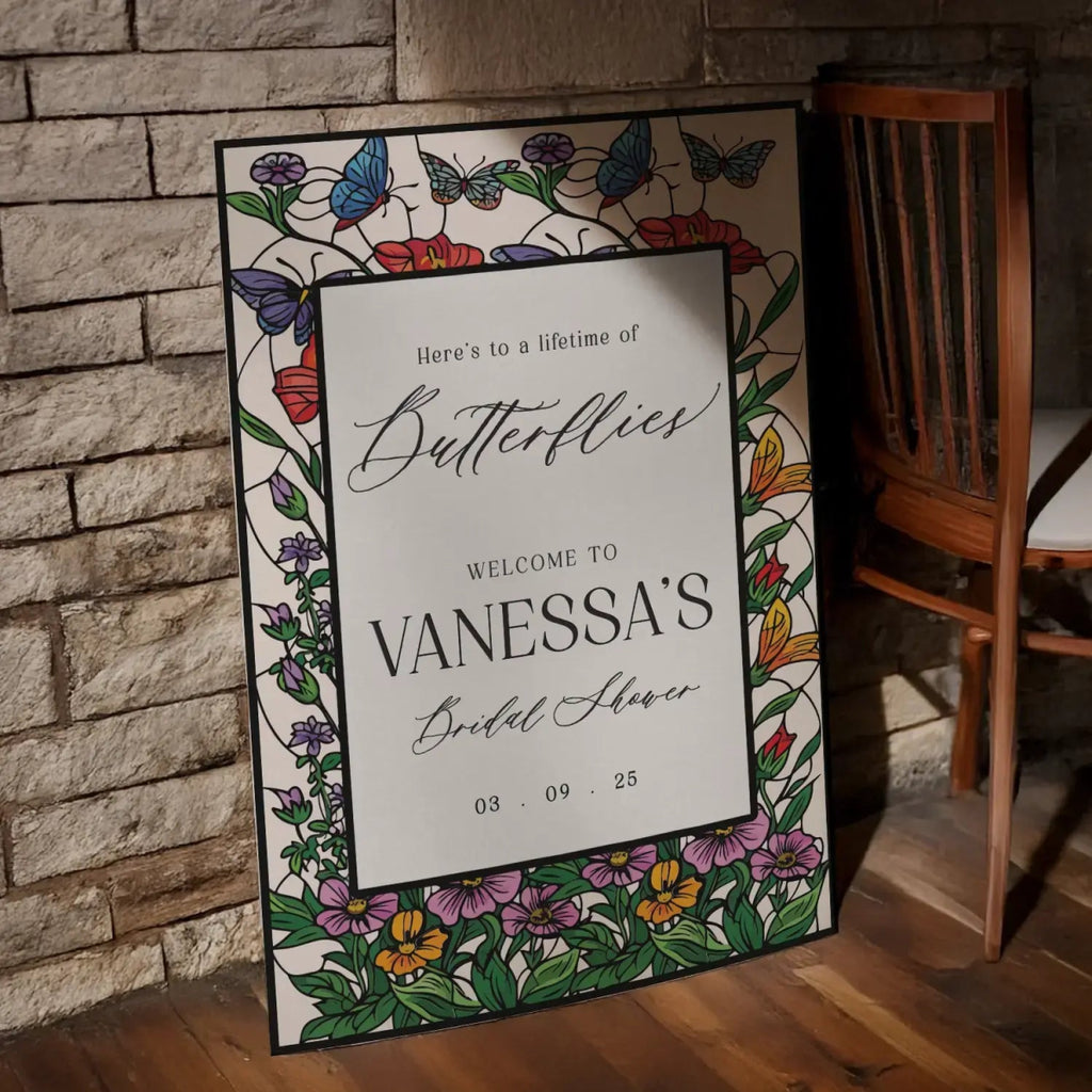 Here's To A Lifetime Of Butterflies Bridal Shower Sign, Stained Glass Bridal Shower Sign - SpeedyOrders