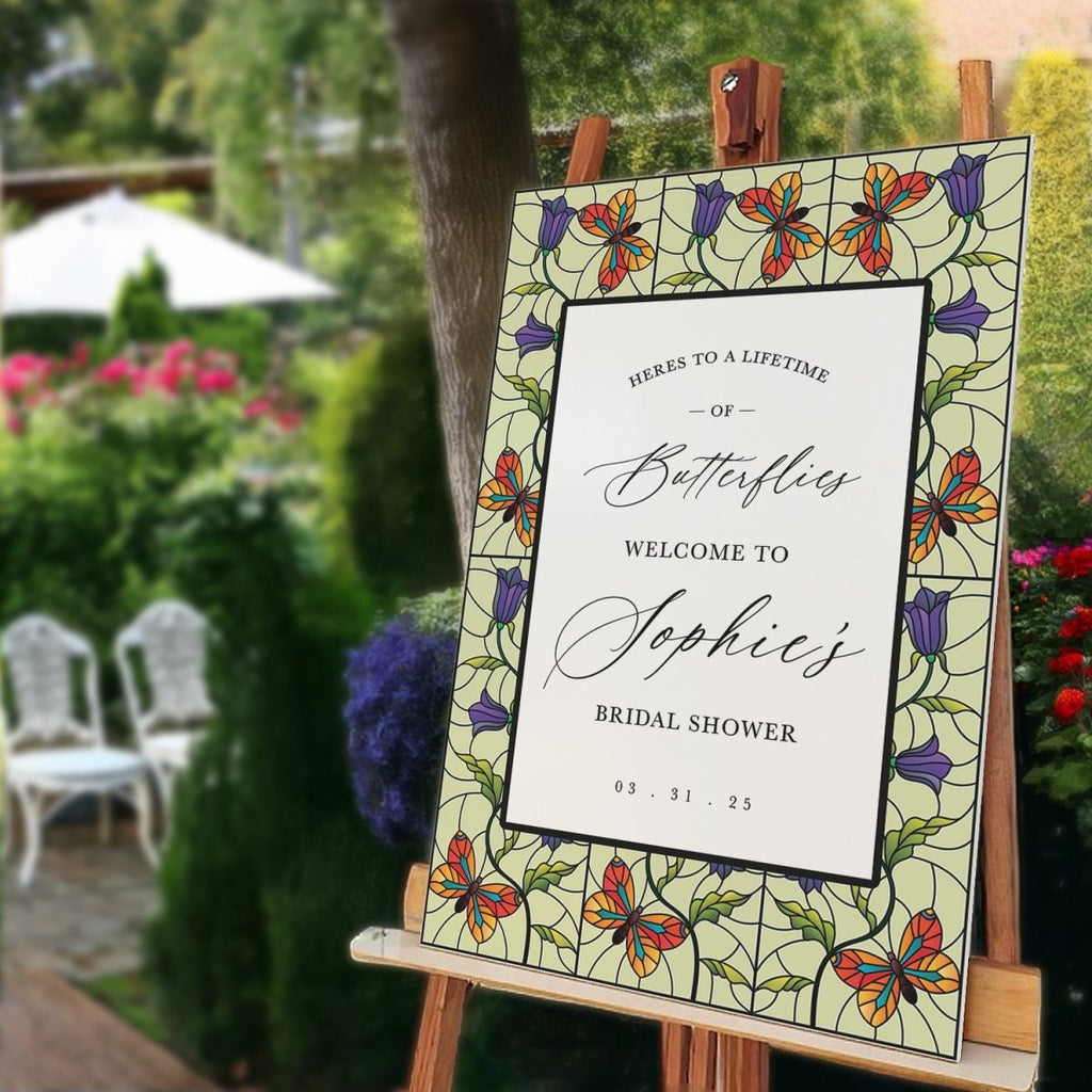 Here’s To A Lifetime Of Butterflies Sign, Stained Glass Butterflies Bridal Shower Sign - SpeedyOrders