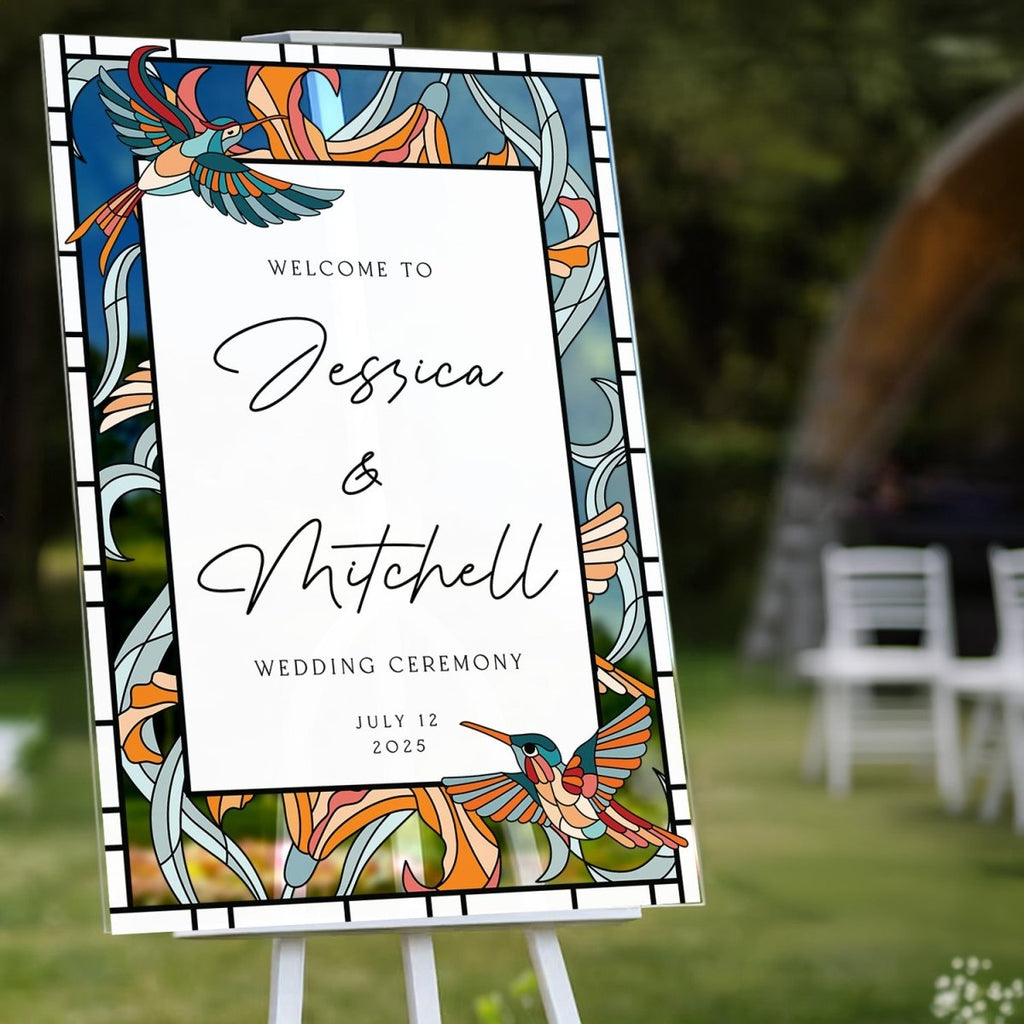 Hummingbird Wedding Sign, Acrylic Wedding Welcome Sign - SpeedyOrders