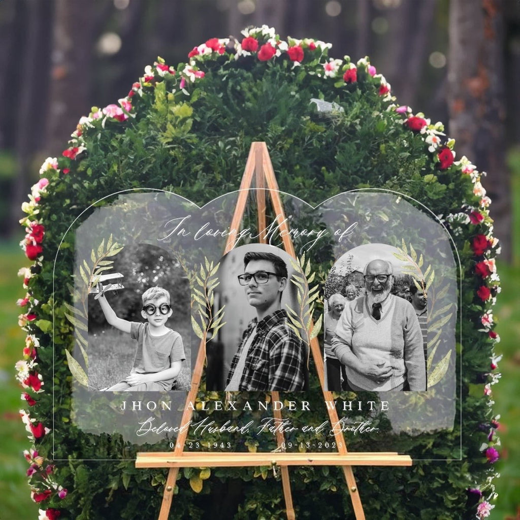 In Loving Memory Sign, Personalized Memorial Sign With 3 Photo Collage - SpeedyOrders