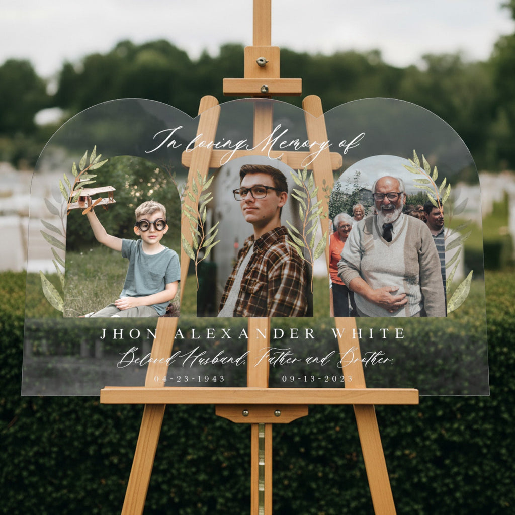 In Loving Memory Sign, Personalized Memorial Sign With 3 Photo Collage - SpeedyOrders