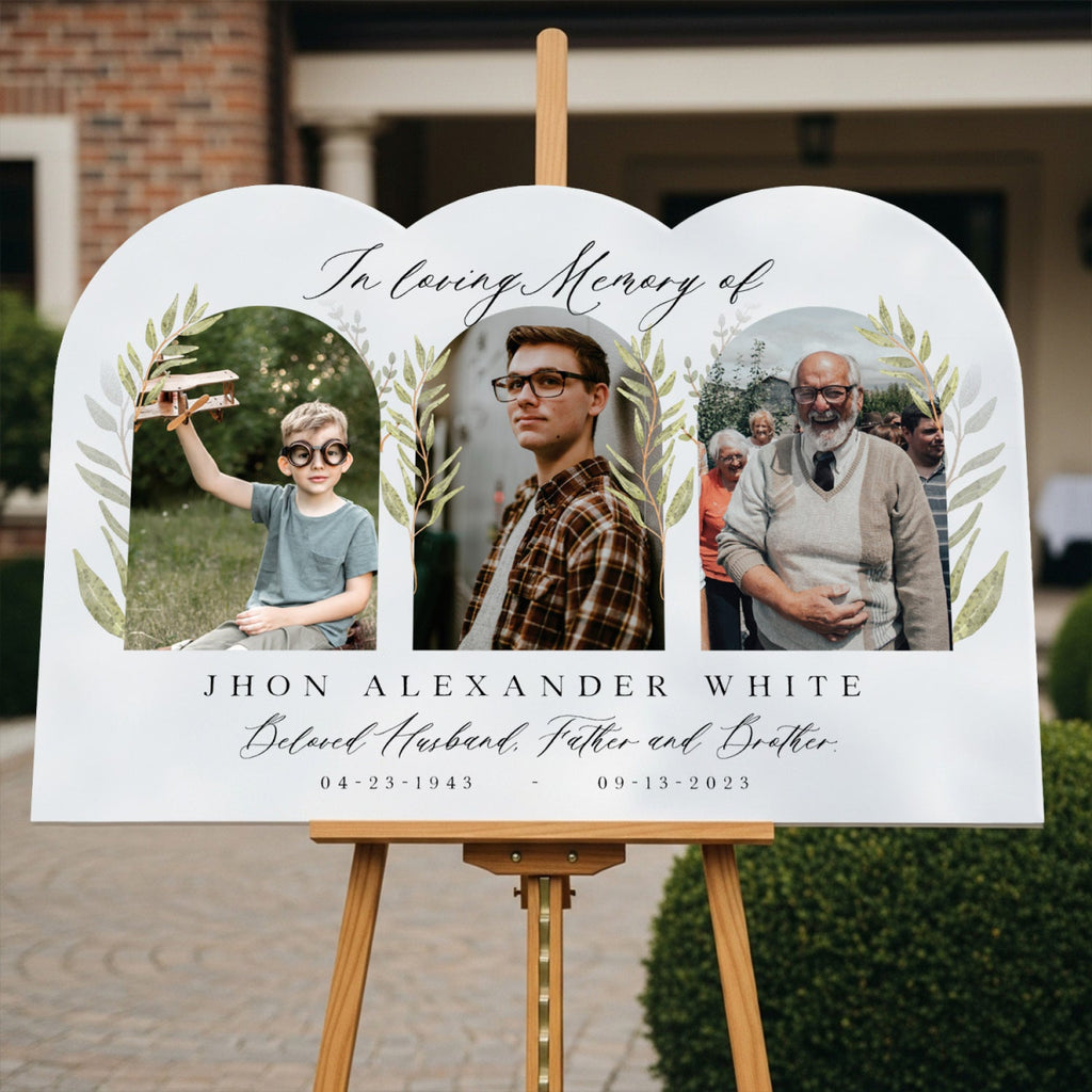 In Loving Memory Sign, Personalized Memorial Sign With 3 Photo Collage - SpeedyOrders
