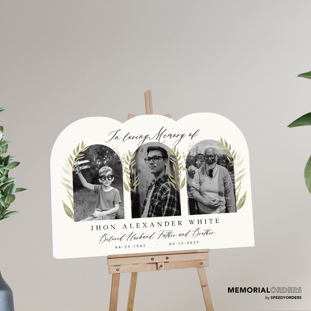 In Loving Memory Sign, Personalized Memorial Sign With 3 Photo Collage - SpeedyOrders