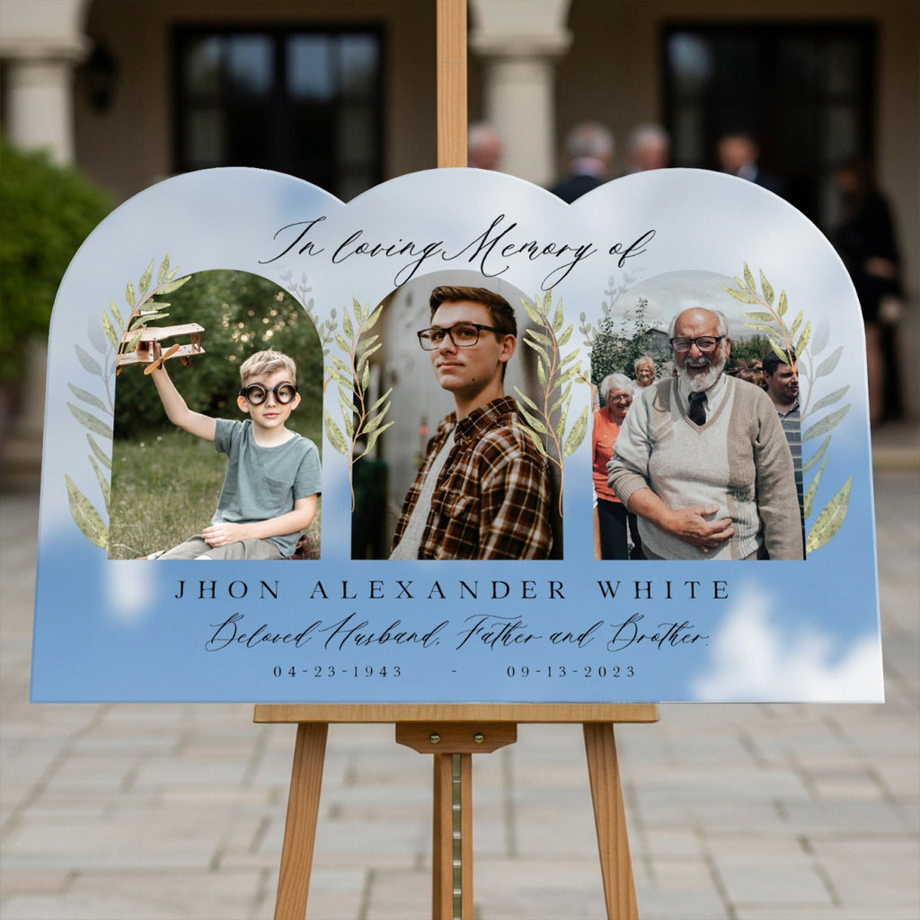 In Loving Memory Sign, Personalized Memorial Sign With 3 Photo Collage - SpeedyOrders
