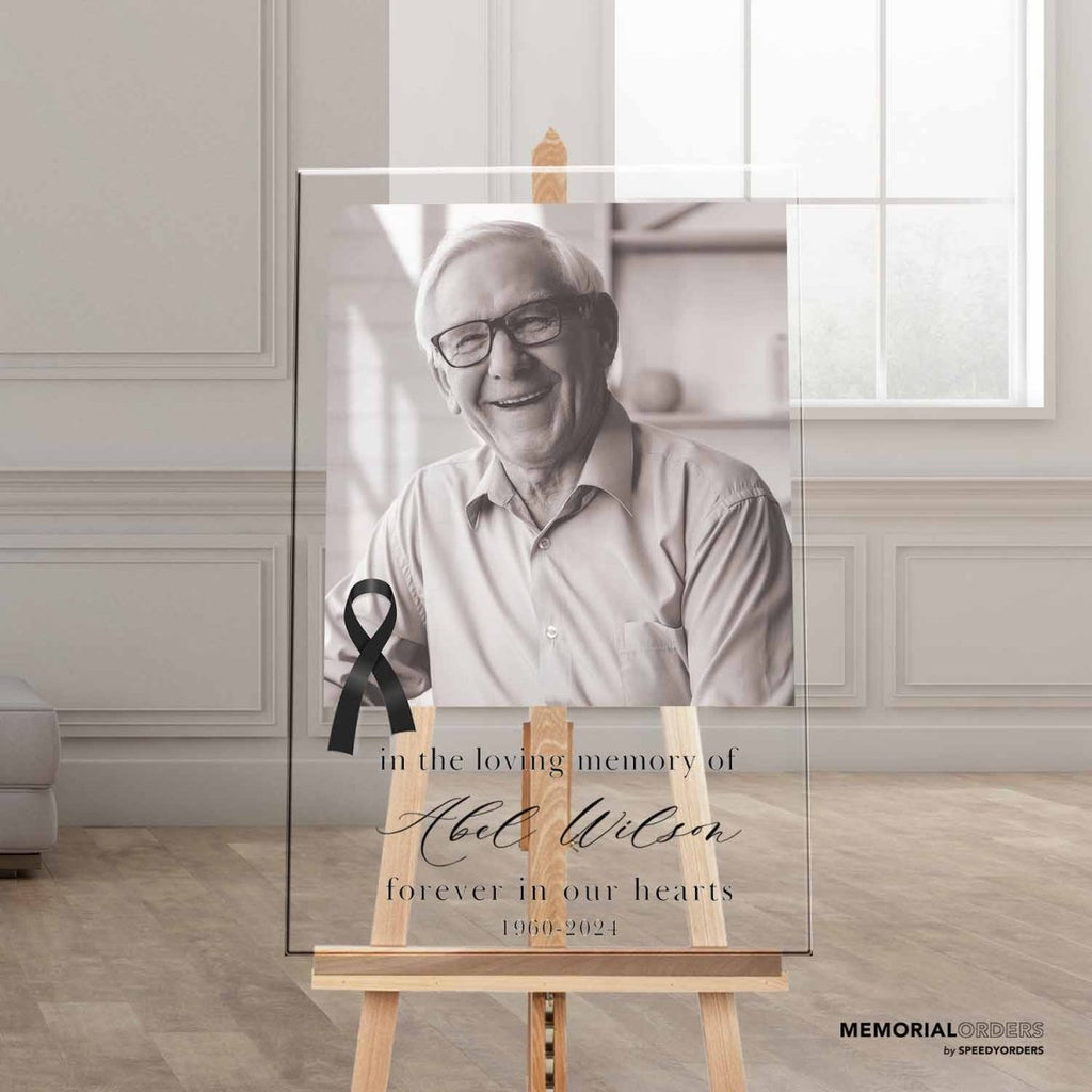 In Loving Memory Sign With Custom Photo, Personalized Picture Funeral Memorial Welcome Sign - SpeedyOrders