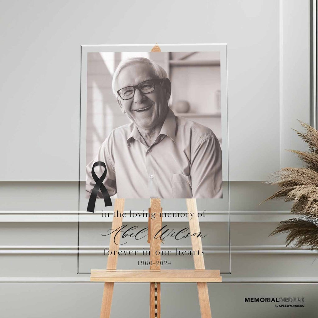 In Loving Memory Sign With Custom Photo, Personalized Picture Funeral Memorial Welcome Sign - SpeedyOrders