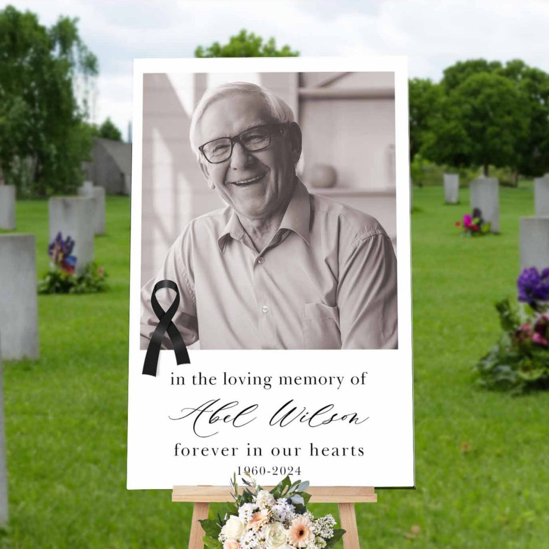 In Loving Memory Sign With Custom Photo, Personalized Picture Funeral Memorial Welcome Sign - SpeedyOrders