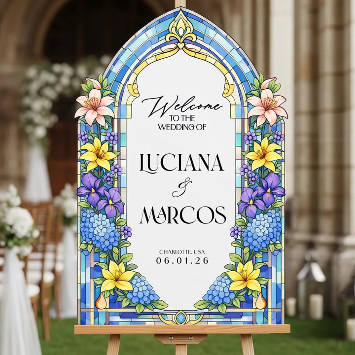 Lily & Hydrangea Wedding Welcome Sign · Stained Glass | SpeedyOrders