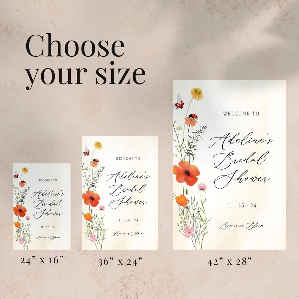 Love Is In Bloom Bridal Shower Sign, Frosted Acrylic Wildflowers Welcome Sign - SpeedyOrders