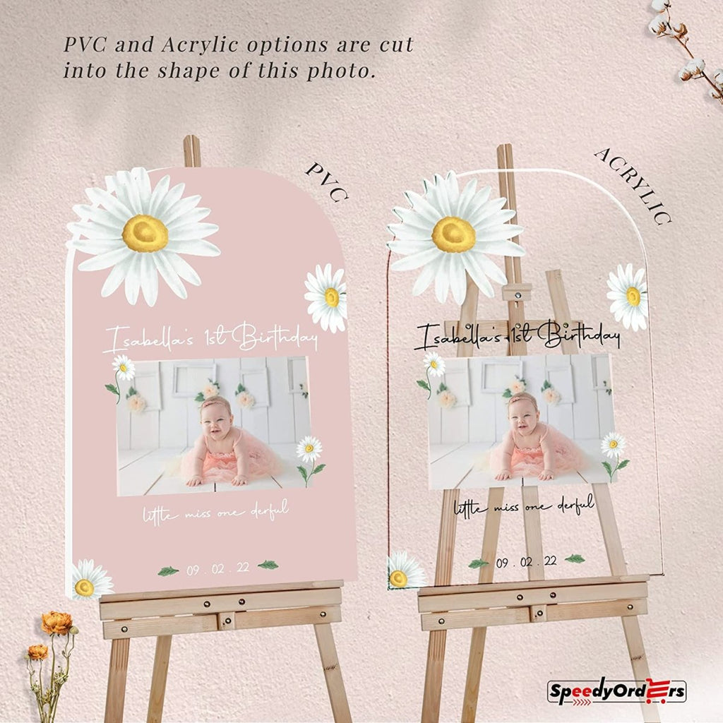Lovely White Daisy 1st Birthday Party Photo Welcome Sign - SpeedyOrders