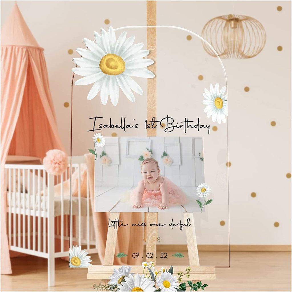 Lovely White Daisy 1st Birthday Party Photo Welcome Sign - SpeedyOrders