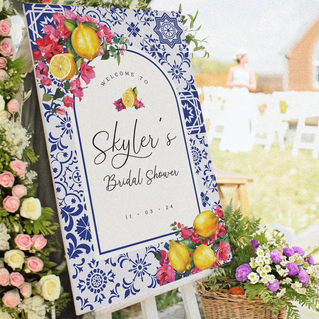 Main Squeeze Bridal Shower Welcome Sign, Blue Tiles Bridal Shower Sign - SpeedyOrders