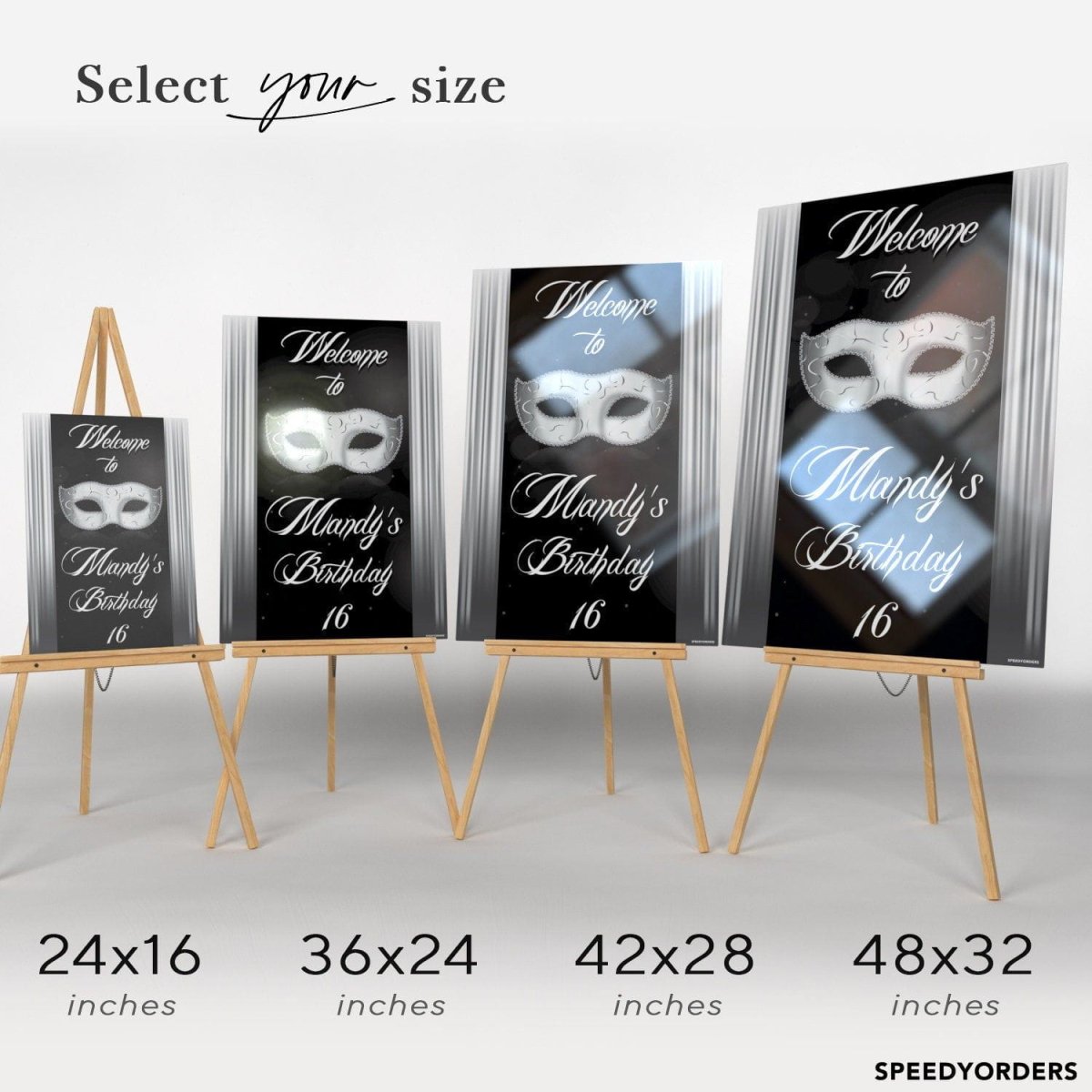 Masquerade Sign Directional Masquerade Birthday Party Welcome Sign | Custom Acrylic | SpeedyOrders