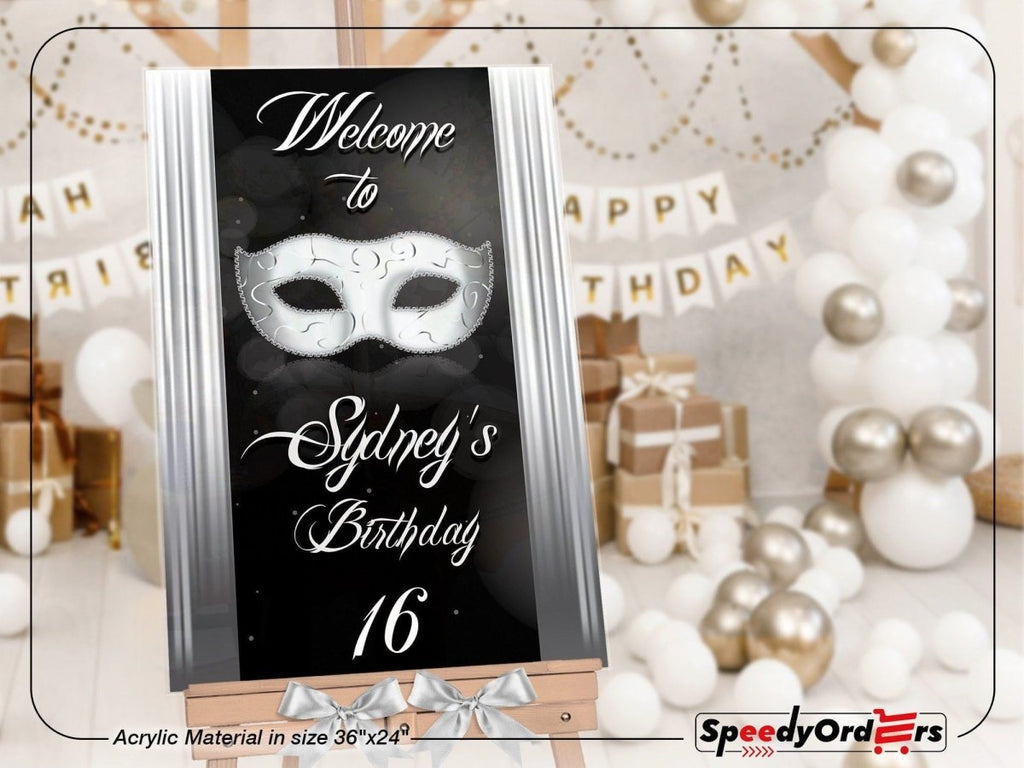 Masquerade Birthday Party Welcome Sign, Custom Masquerade Welcome Sign - SpeedyOrders