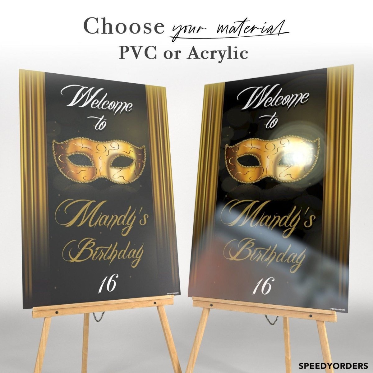 Masquerade Sign Directional Masquerade Birthday Party Welcome Sign | Custom Acrylic | SpeedyOrders