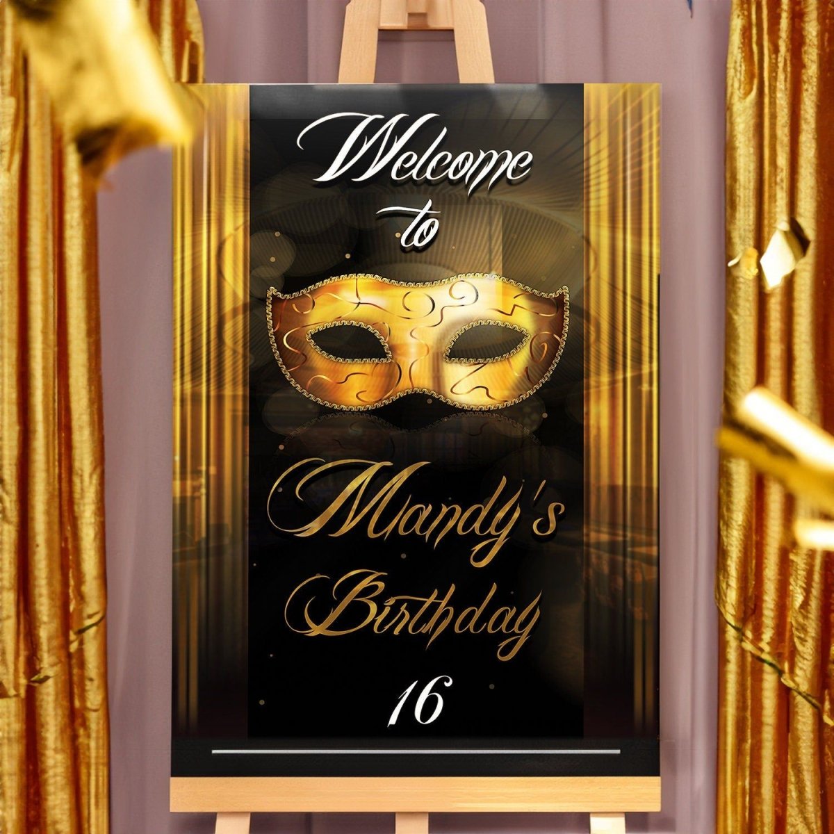 Masquerade Sign Directional Masquerade Birthday Party Welcome Sign | Custom Acrylic | SpeedyOrders