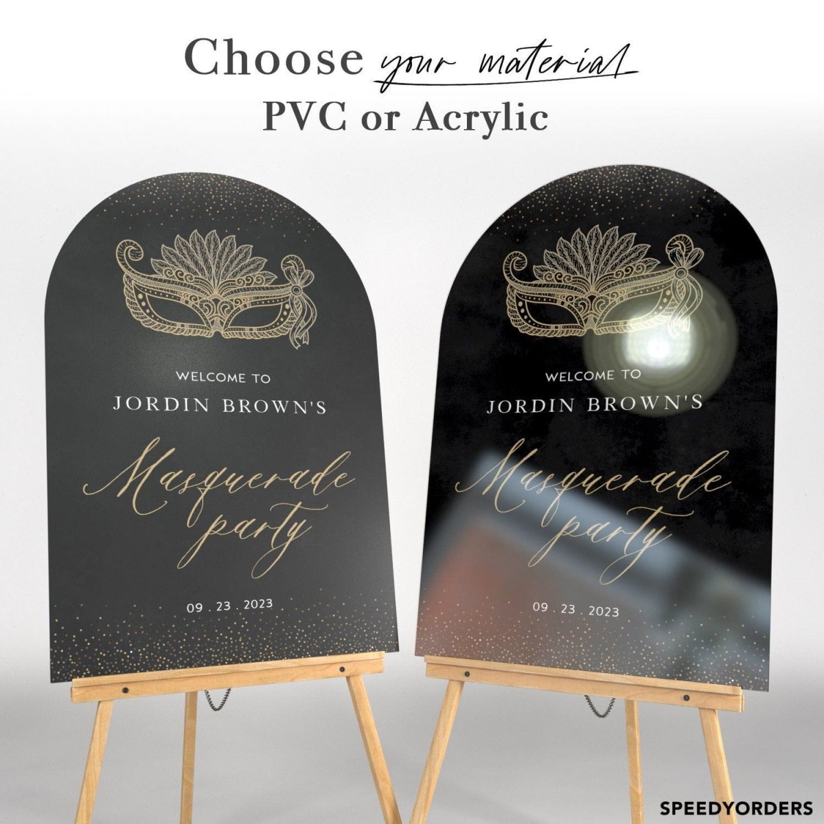Masquerade Sign Directional Masquerade Party Welcome Sign, Custom Black & Gold Masquerade Poster ...
