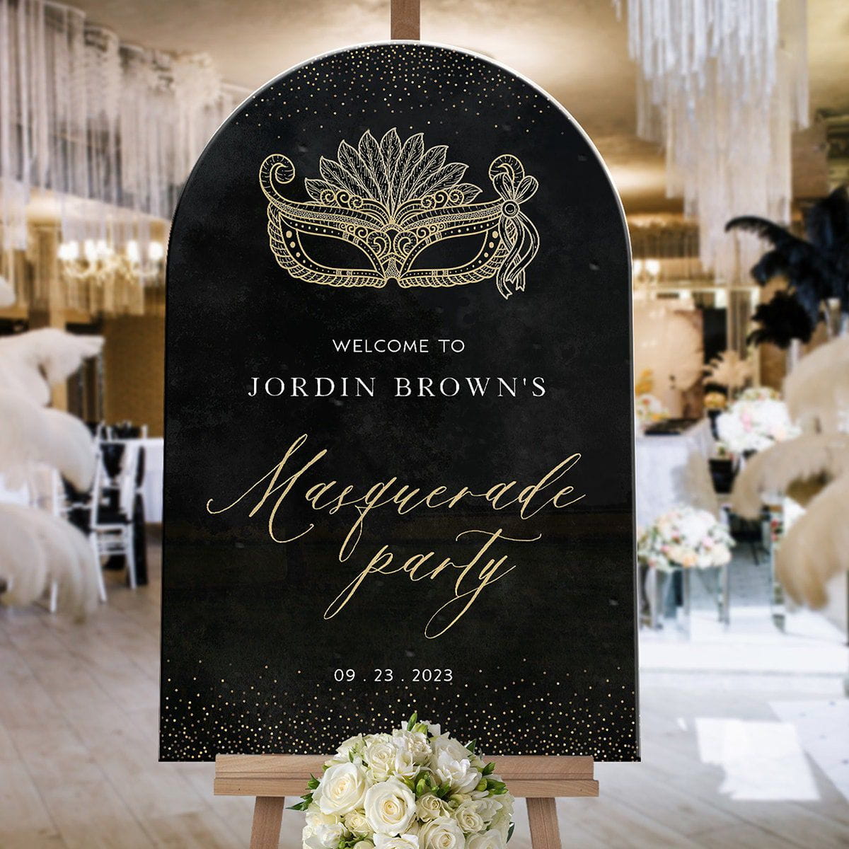 Masquerade Sign Directional Masquerade Party Welcome Sign, Custom Black & Gold Masquerade Poster ...