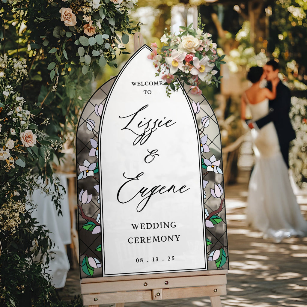 Mauve Purple Wedding Sign, Stained Glass Style Welcome Sign - SpeedyOrders