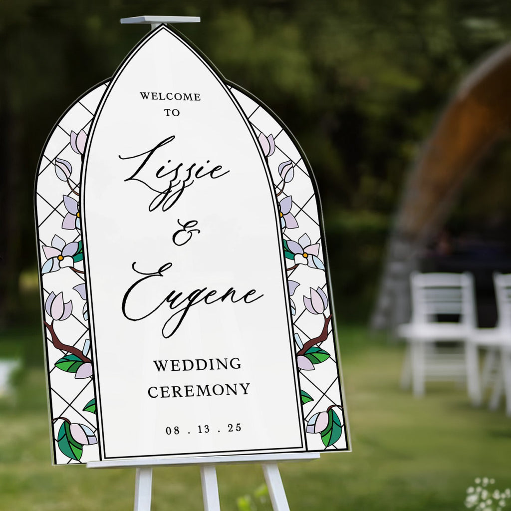 Mauve Purple Wedding Sign, Stained Glass Style Welcome Sign - SpeedyOrders