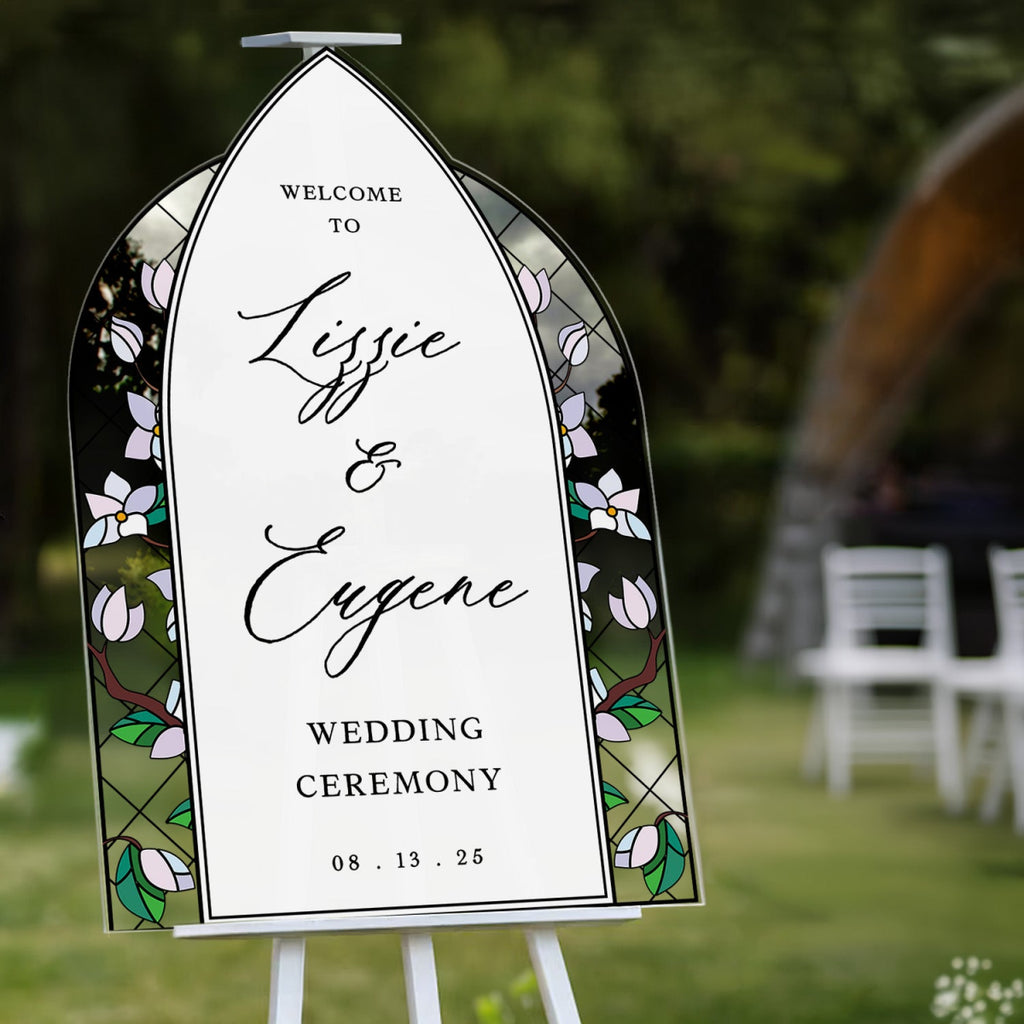 Mauve Purple Wedding Sign, Stained Glass Style Welcome Sign - SpeedyOrders