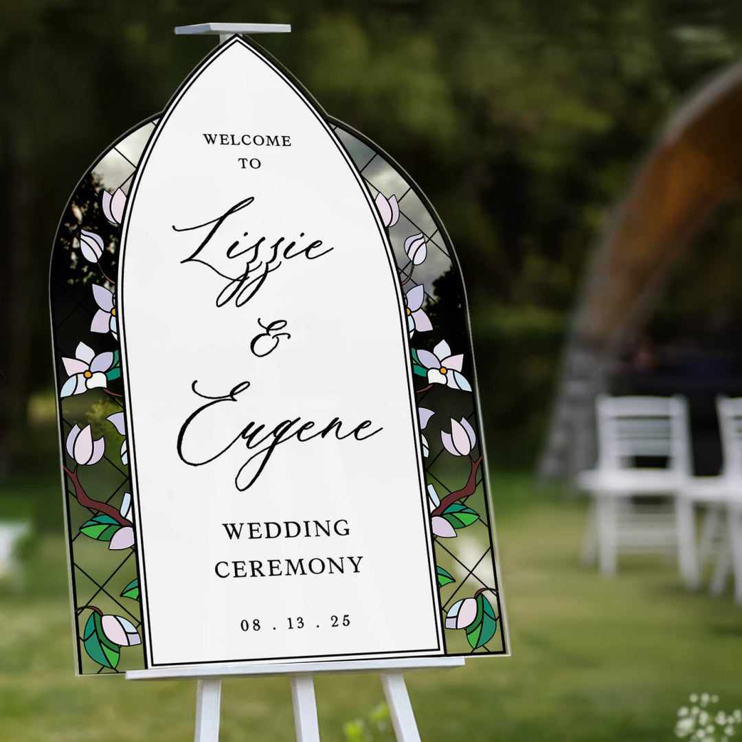 Mauve Purple Wedding Sign, Stained Glass Style Welcome Sign - SpeedyOrders