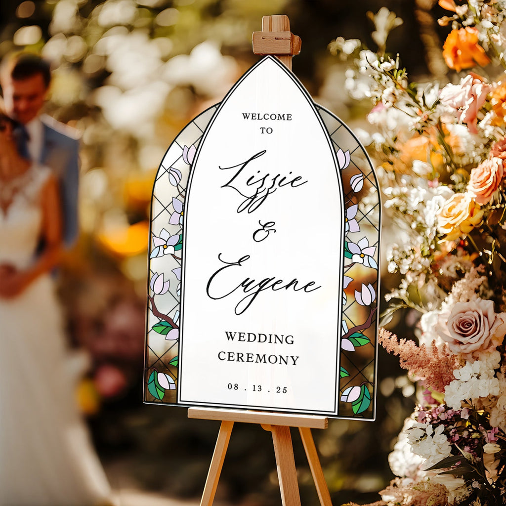 Mauve Purple Wedding Sign, Stained Glass Style Welcome Sign - SpeedyOrders