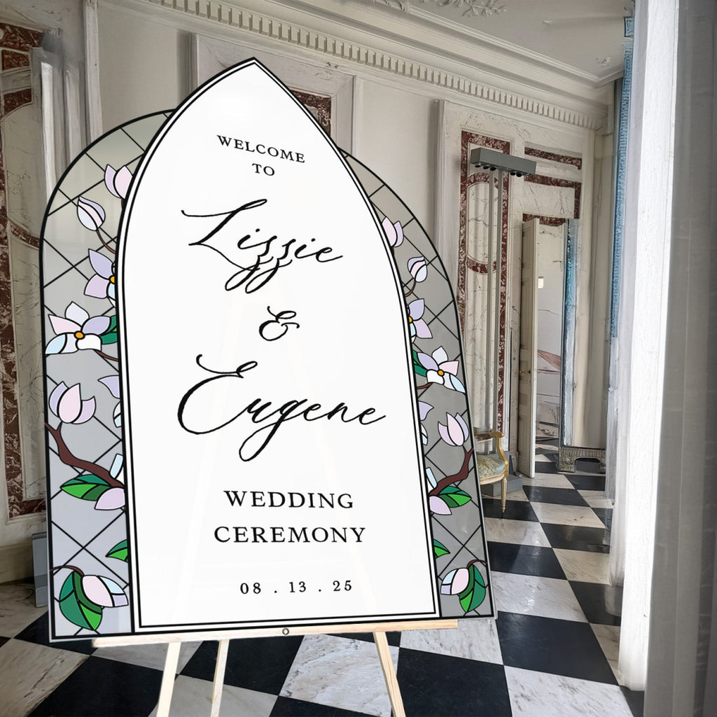 Mauve Purple Wedding Sign, Stained Glass Style Welcome Sign - SpeedyOrders