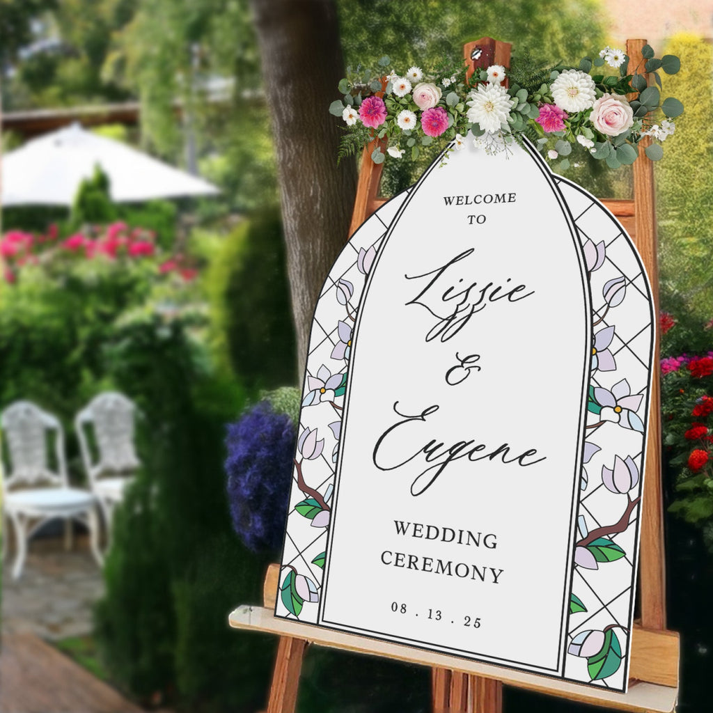 Mauve Purple Wedding Sign, Stained Glass Style Welcome Sign - SpeedyOrders