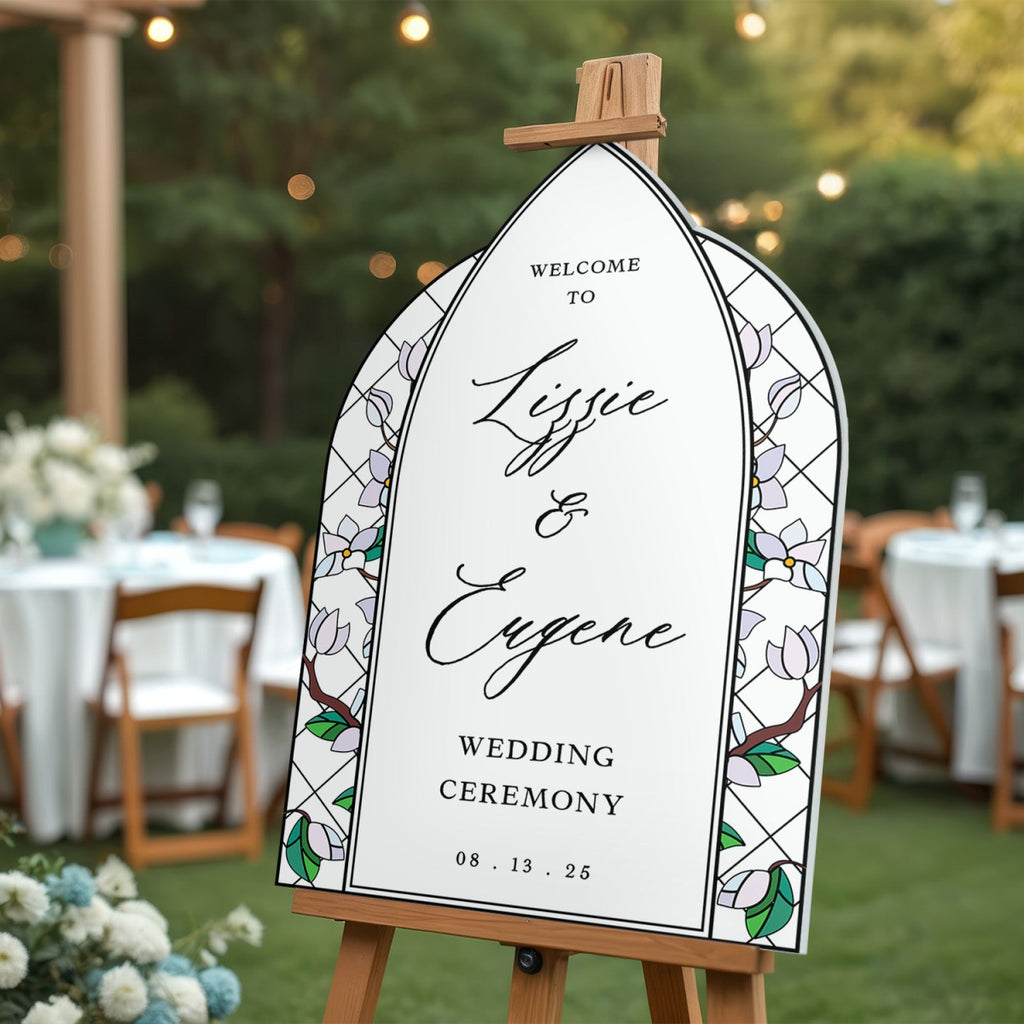 Mauve Purple Wedding Sign, Stained Glass Style Welcome Sign - SpeedyOrders